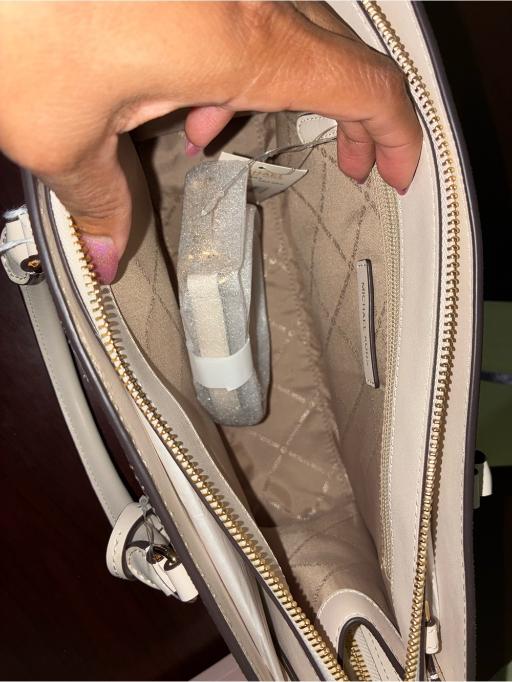 Michael Kors White and Metallic Silver Signature Satchel - Picture 4 of 4